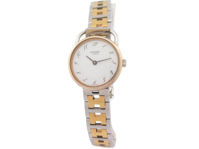 Montre vintage montre HERMES arceau 25 mm acier et plaque or quartz  plated 58 Facettes 268618