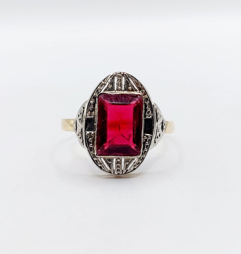 Bague 56.5 Bague Art Déco or, pierre rouge (circa 1930) 58 Facettes A05843