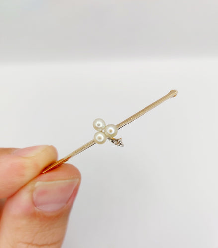 Broche Broche barrette antique or jaune trèfle orné de perles et d'un diamant 58 Facettes A05440