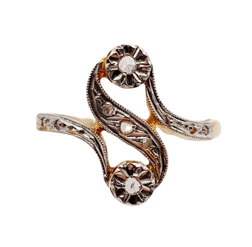 Bague 53 Bague toi et moi antique en or 18k et diamants taille roses 58 Facettes A06396