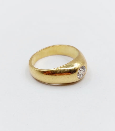 Bague 50 Bague jonc dôme or jaune 18k diamant taille ancienne 0,40 carat 58 Facettes A06197