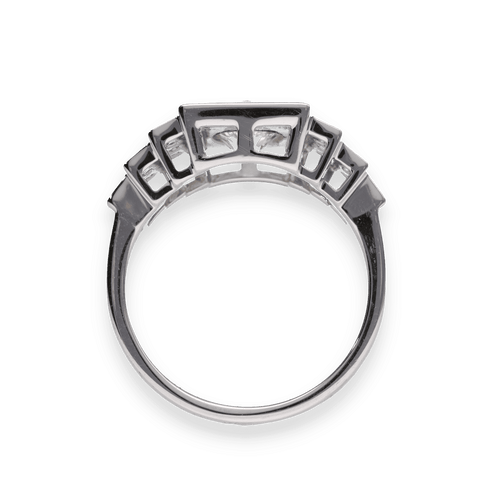 Bague 52 Solitaire style Art Deco en or gris 18K avec diamant 1,00 ct H-IF HRD et pavage - Taille 52 58 Facettes FB09264-FB09217