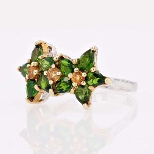 Bague 55 Bague fleurs tourmalines et saphirs jaunes 58 Facettes 24-054