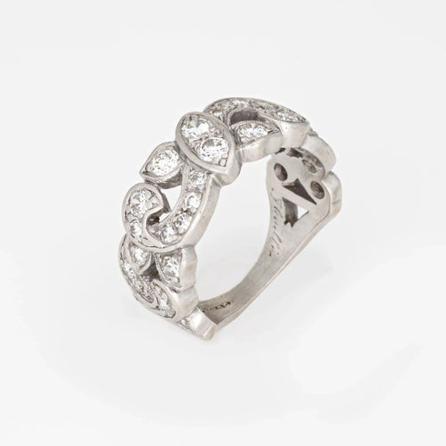 Bague 51 Bague en platine à demi-diamants du milieu du siècle, taille 6,5, bijou de mariée raffiné 58 Facettes G13583