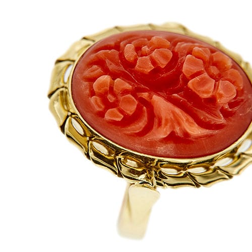 Bague 53 Bague camée en or jaune avec corail 58 Facettes 39794