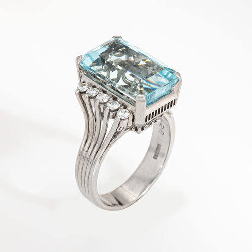 Bague Bague vintage en diamant aigue-marine de 7,28 carats, taille 6,25, bijou cocktail raffiné, taille émeraude 58 Facettes G14156