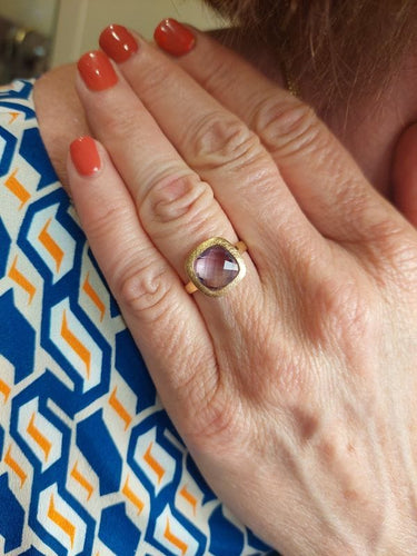 Bague 54 Bague moderne or jaune améthyste 58 Facettes 089081
