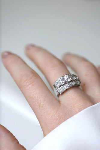 Bague 56 Bague Art Déco Or et Platine, Diamants 3.65 Cts 58 Facettes