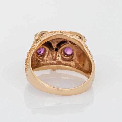 Bague Diamond Owl Ring Vintage 14k Yellow Gold Ruby Eyes Fine Jewelry Sz 7.5 58 Facettes G10213