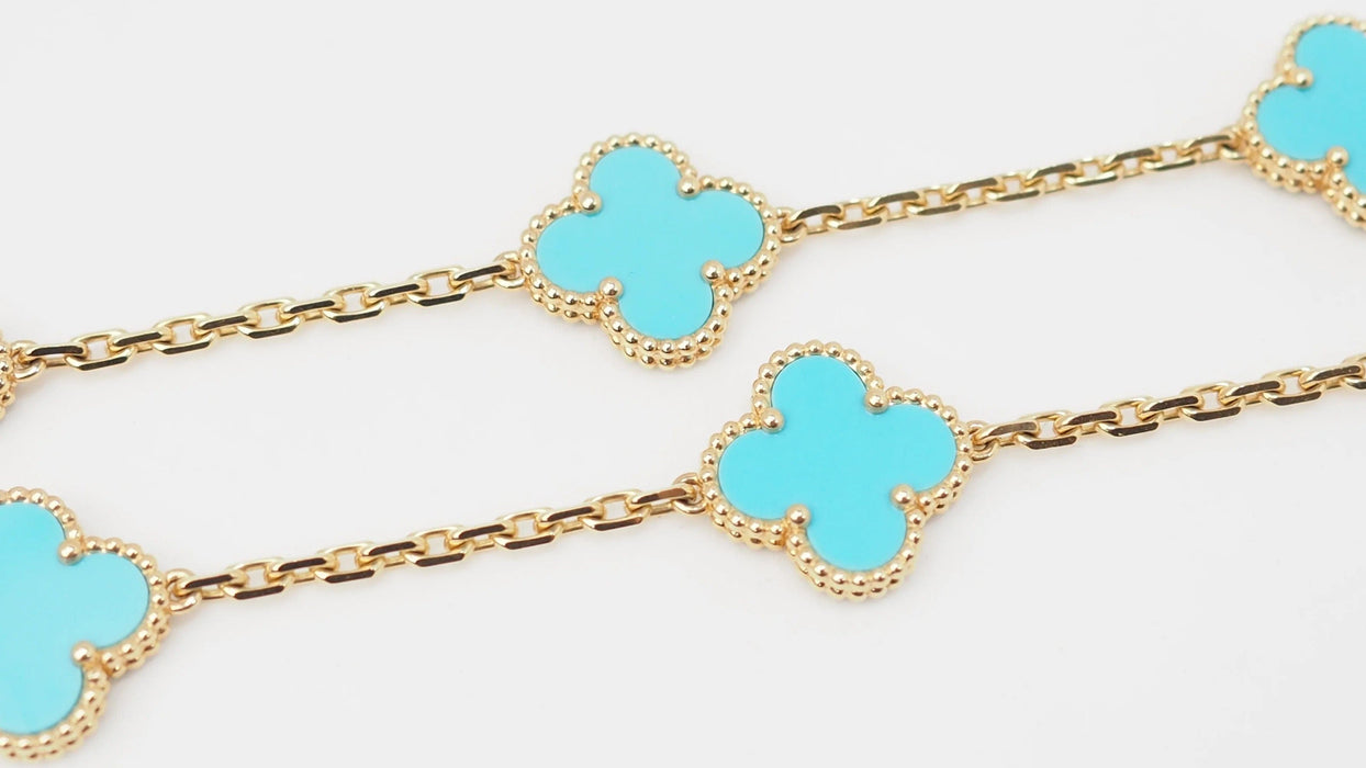 Collier VAN CLEEF & ARPELS - Sautoir Vintage Alhambra or jaune et turquoise 58 Facettes 32698