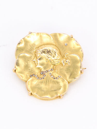 Broche Auguste VAUDET - Broche Art Nouveau femme or jaune et diamants 58 Facettes 1136.4