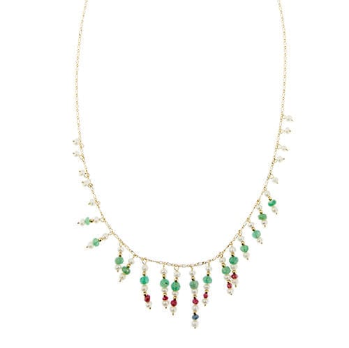 Collier en or jaune avec perles et pierres précieuses