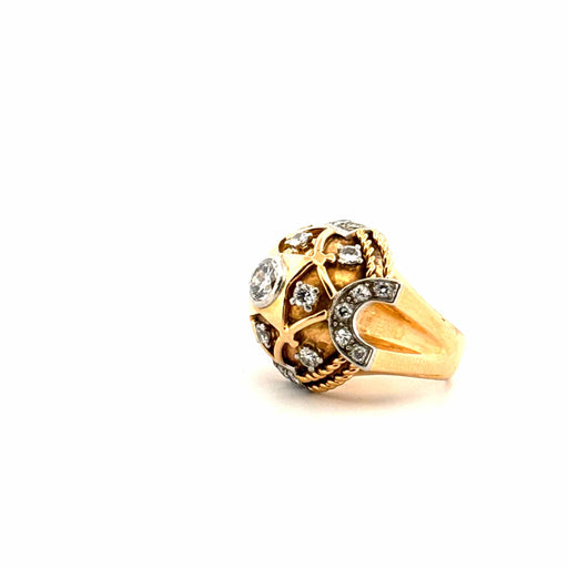 Ring 49 Yellow Gold & Diamond Tank Ball Ring 58 Facettes 32-GS29415