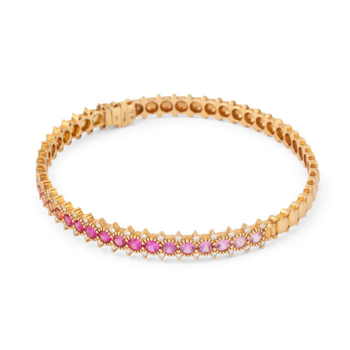 Bracelet Bracelet rigide ouvrant, or rose et saphirs multicolores 58 Facettes 1