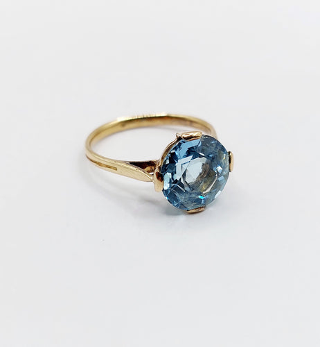 Bague 51 Bague cocktail vintage or jaune et aigue marine 58 Facettes A05744