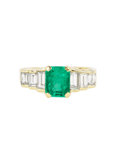 Bague 56 Bague Art Deco or jaune diamants émeraude colombienne Muzo 1,9 carat 58 Facettes 1109.1