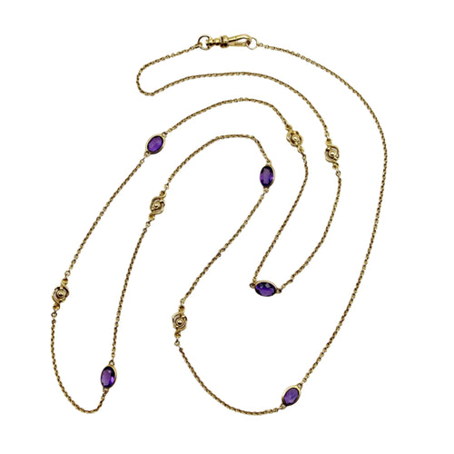 Collier Chaîne édouardienne en or jaune et améthyste 58 Facettes A2002K