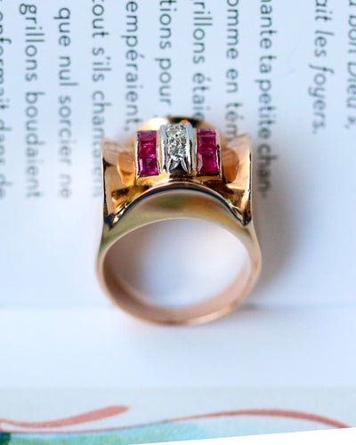 Bague 55 Bague Tank Or Rose Diamants et Rubis Verneuils 58 Facettes A11133