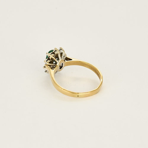 Bague 52 Bague marguerite en or jaune, or blanc, émeraude et diamants 58 Facettes CEC0442