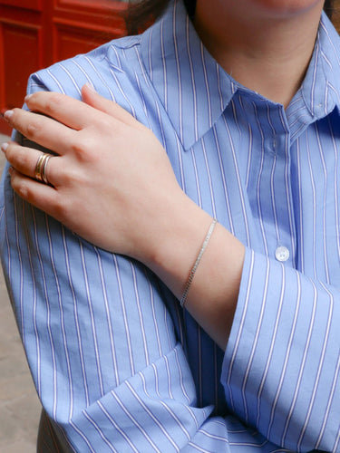 Collier Bracelet chaîne gourmette or blanc diamants 0,6 ct 58 Facettes J293