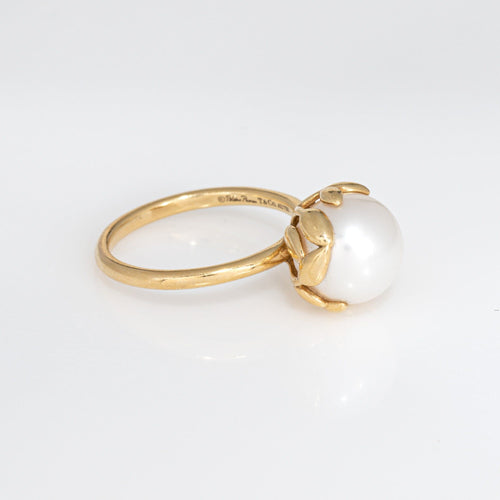 Bague Bague Tiffany & Co en or jaune 18 carats avec perle et feuille d'olivier, taille 6, Paloma Picasso 58 Facettes G13861