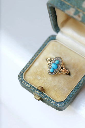 Bague marquise turquoises et perles
