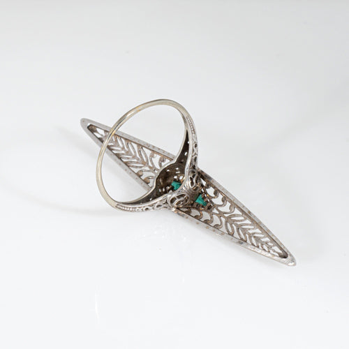 Bague 55.5 Bague vintage Art Déco en or 18 carats, sertie de diamants et de diamants, taille 7,5, style filigrane allongé. 58 Facettes G14158