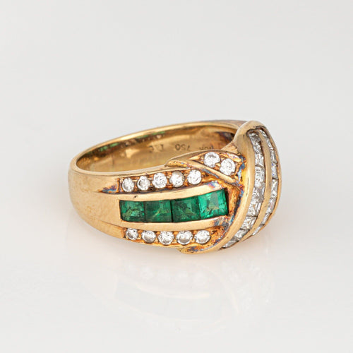 Bague Tiffany & Co vintage des années 80, diamant émeraude, taille 6, or jaune 18 carats, signée