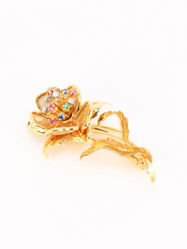 Broche Broche vintage fleur diamants rubis émeraudes saphirs 58 Facettes 1126.6