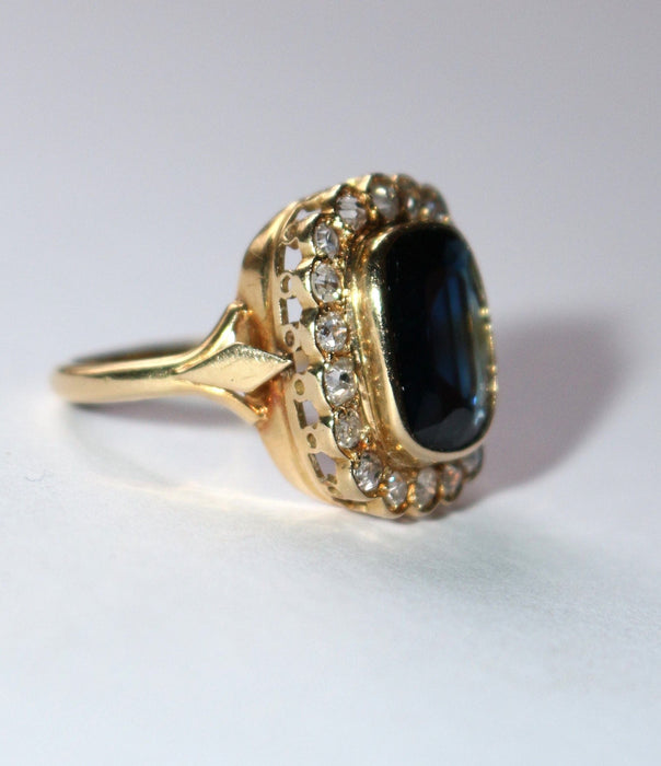 Bague Vintage Or Jaune Saphir Bleu Intense