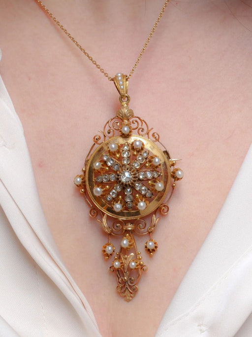 Pendant Napoleon III brooch pendant diamonds and fine pearls 58 Facettes J337