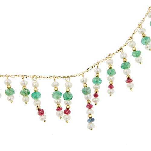 Collier en or jaune avec perles et pierres précieuses