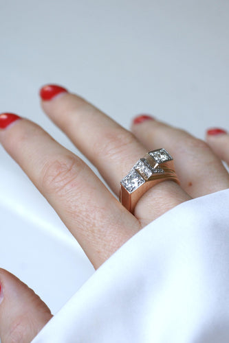 Bague 57 Bague Tank Asymétrique Diamants 1,20 Cts 58 Facettes