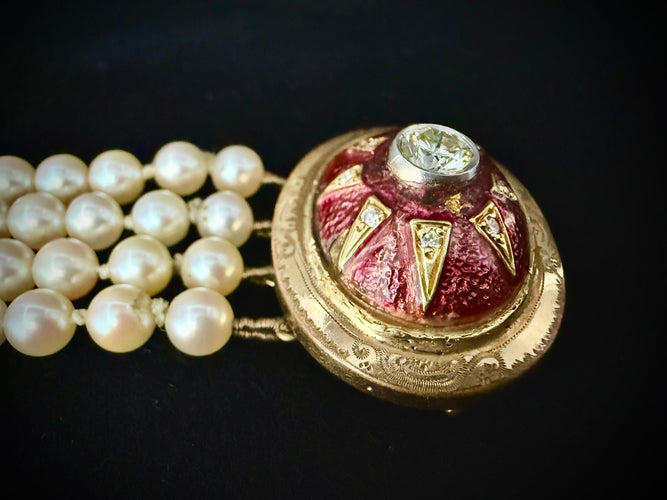 Bracelet Bracelet XIXème or et émail rouge, diamant de 0,80 carat 58 Facettes