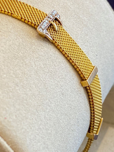 Bracelet Bracelet ceinture ancien or jaune, diamants, maille milanaise 58 Facettes