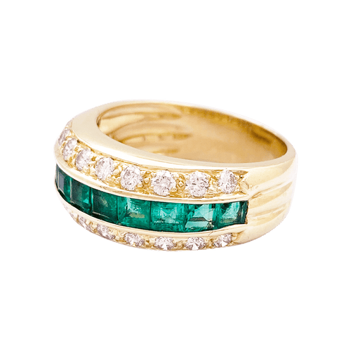 Bague 56 Bague vintage or jaune, diamants, émeraudes. 58 Facettes 34158