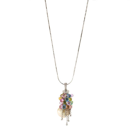 Collier Collier pendentif perle pierres de couleur et diamants 58 Facettes 30440