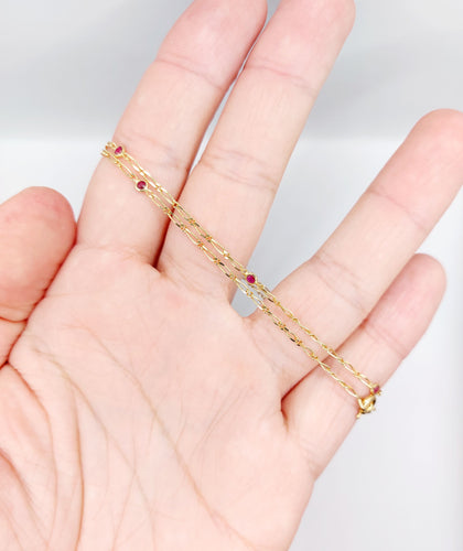 Collier Chaine vintage or jaune mailles gourmette et rubis 58 Facettes B01012