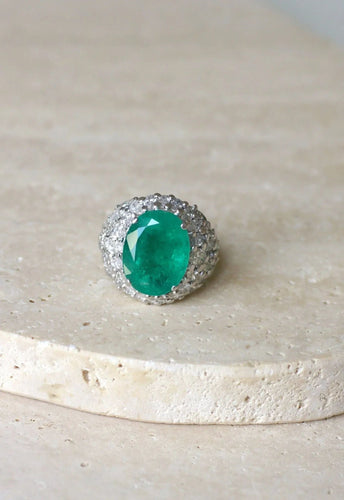 Bague Bague Cocktail Emeraude Colombienne 11.53 Cts et Diamants 58 Facettes