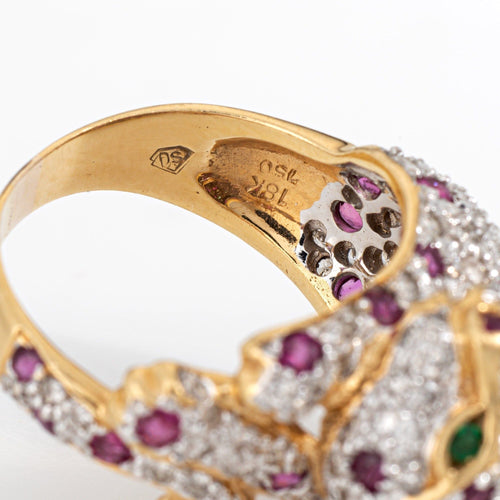 Bague 54 Bague vintage léopard en or jaune, diamant, rubis et émeraude 58 Facettes G14000