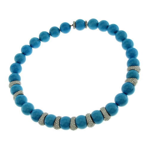 Collier Collier en or blanc, turquoise d'Iran, diamants naturels 58 Facettes IG-200252