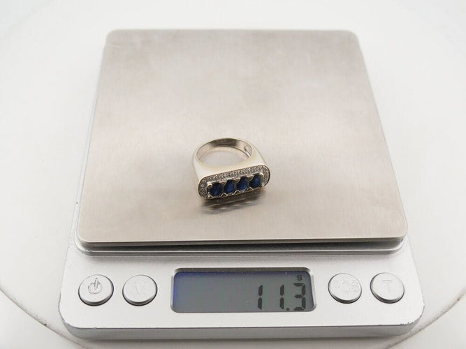 Bague 54 bague sertie 4 saphirs 2.08ct et 30 diamants 0.24ct 54 or blanc 18k 58 Facettes 267841