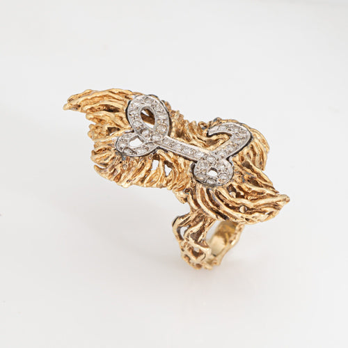 Bague 49 Bague initiale en or jaune et diamants style vintage des années 70 avec lettre L 58 Facettes G14086