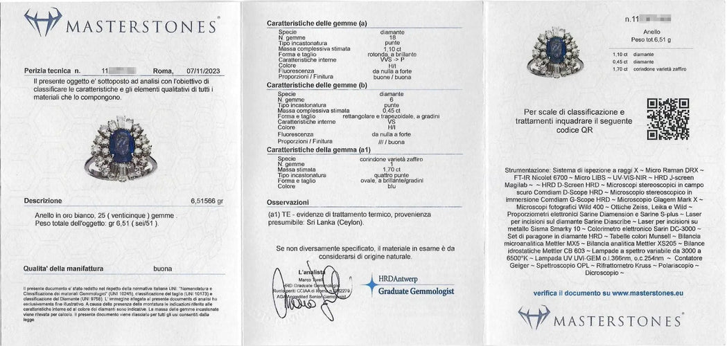 Bague Bague en or blanc avec saphir de Ceylan et diamants 58 Facettes