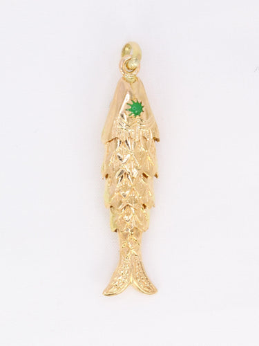 Pendentif charms vintage poisson articulé or jaune chrysoprase 58 Facettes 1099.19