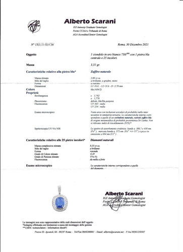 Collana in oro bianco con zaffiro Ceylon No Heat Ct 2,80 e diamanti 58 Facettes 10054