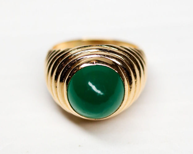 Bague 53.5 Bague Dôme Or Jaune et Calcédoine Cabochon 58 Facettes A11393