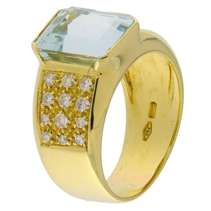 Bague 19 Bague en or jaune avec aigue-marine et diamants 58 Facettes G3496