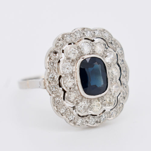 Bague 56 Bague Art Deco - Or 18 Carats, Saphir Naturel Non Chauffé et Diamants 58 Facettes 469