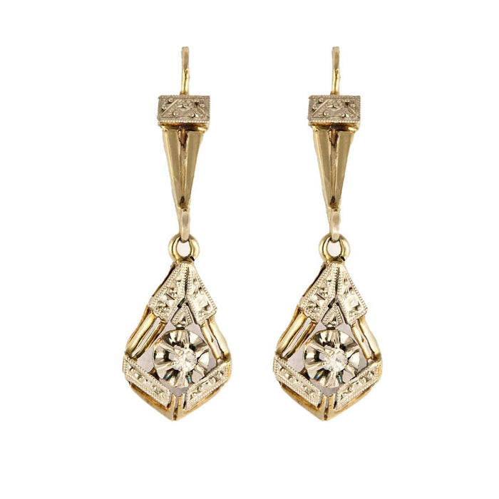 Boucles d'oreilles Boucles d'oreilles dormeuses Art Déco diamants or deux tons 58 Facettes